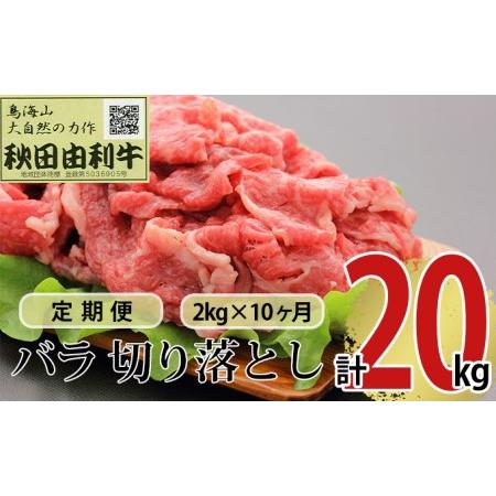 ふるさと納税 《定期便》10ヶ月連続 秋田由利牛 バラ切り落とし 2kg（1kg×2パック） 秋田県にかほ市