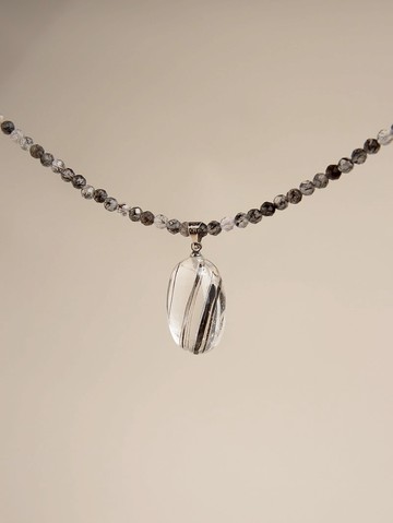 白水晶包裹碧璽 黑髮晶項鏈