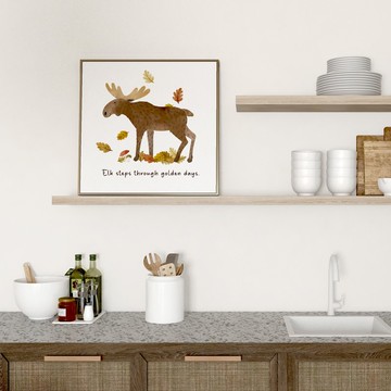 麋鹿的秋日散步 - 可愛動物掛畫/療癒/房間佈置/幼兒園擺設