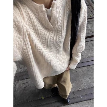 時尚慵懶氛圍感保暖針織衫男秋季新款休閒百搭寬鬆上衣男