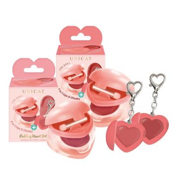 UNICAT 愛心唇頰兩用唇泥 玫瑰奶霜/蜜桃橘 +隨身唇泥鑰匙圈 5g+1g