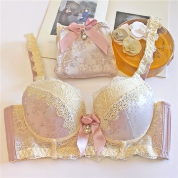 歐美奢華緞面女士文胸罩插片性感蕾絲春夏紋胸調整型聚攏內衣套裝