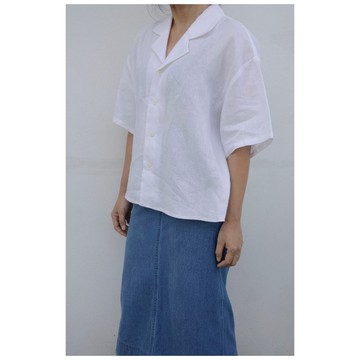 亞麻 | 翻領短袖襯衫 白色