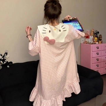 ✨臺灣出貨✨少女粉2026新款夏季睡衣女可愛甜美hellokitty凱蒂貓粉格開衫睡裙