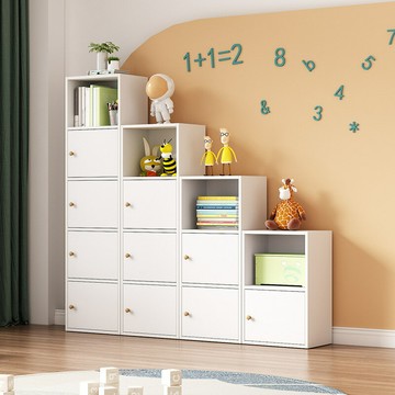 免運 開立發票  實木格子置物柜儲物收納柜邊角柜落地家用臥室高低兒童小書柜書架