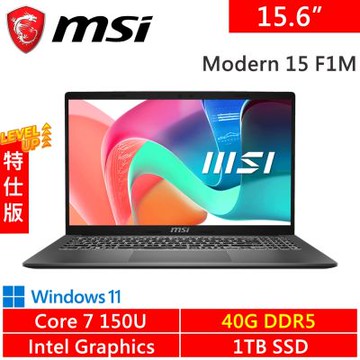 MSI微星 Modern 15 F1MXG-1023TW-SP3 15.6吋 灰(Intel Core 7 150U/40G/1TB PCIE/W11)特仕版