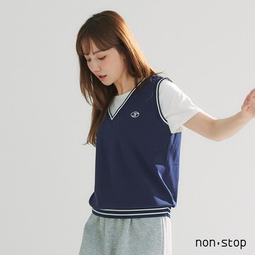 non-stop 復古學院運動風假兩件T恤-2色