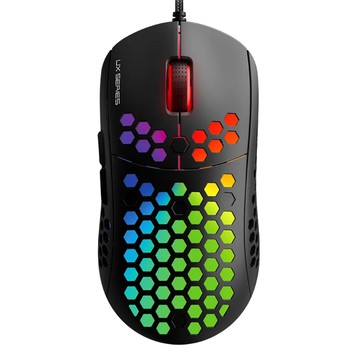 FANTECH HIVE UX2 酷炫RGB輕量電競滑鼠 七檔DPI切換 最高達12000dpi 6個自定義按鍵 蜂巢散熱設計 Pixart 3360光學感應器  黑色