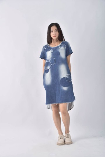 (S) 12fre3短袖暈染藍色洋裝