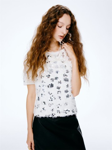 Shine雲朵亮片仿水貂毛上衣