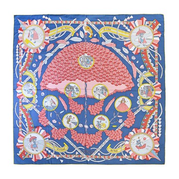 Hermes 愛馬仕 L'Ombrelle Magique 140 魔傘 羊絨&真絲披肩(藍/粉)_廠商直送