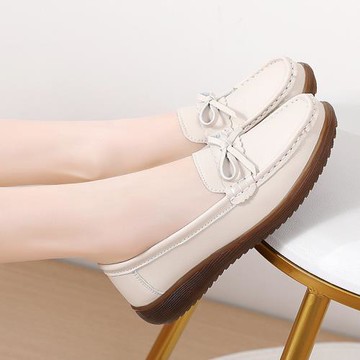 媽媽鞋不累腳中老年舒適皮鞋女款牛筋底單鞋平底軟底一腳蹬女鞋子
