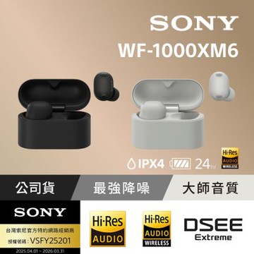 【Sony索尼】WF-1000XM6 旗艦真無線藍牙耳機 (公司貨 保固12+6個月)
