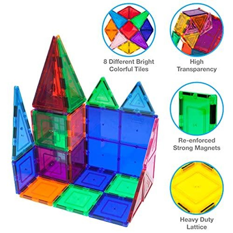 PicassoTiles 60ピースセット60pcsマグネットビルディングタイルクリア