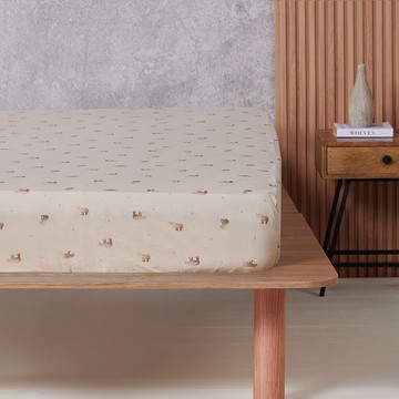 純棉馬來貘印花床包-象牙白