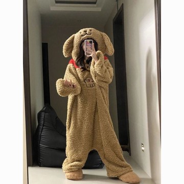 🌟臺灣出貨🌟 睡衣 長袖睡衣 居家服 居家睡衣 睡衣套裝 爆款可愛小狗連體加厚耐凍珊瑚絨新款宿舍可外穿居家服