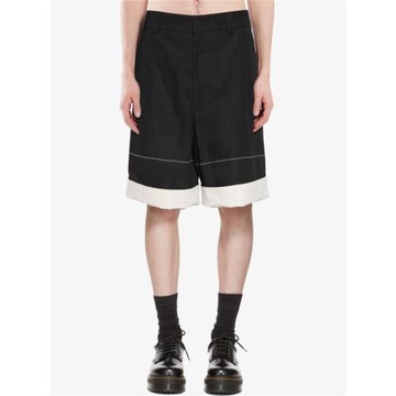 GAOSTUDIOS春夏白底卷邊五分褲男黑色簡約寬松直筒設計師卷腿短褲