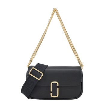 MARC JACOBS THE J MARC 光滑皮革翻蓋鏈帶斜背/肩背包-迷你/黑