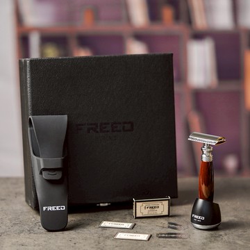 [快速出貨]【FREED】雙刃安全刮鬍刀尊爵四件組禮盒(仿紫紅檀木) 客製化刻字  生日禮物 送禮推薦 男生禮物 摩羯座 水瓶座 禮物獨家 新品上市 情人節禮物