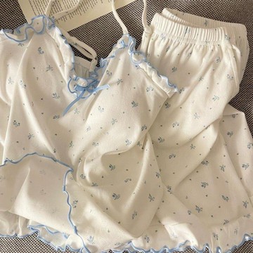 DUYI~夢詩 睡衣女韓系ins少女軟萌甜美可愛碎花吊帶夏季新款帶胸墊舒適套裝