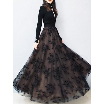 愛丫家 時尚撞色設計感高檔紗裙 顯瘦大碼長裙 6米大擺垂感半身裙