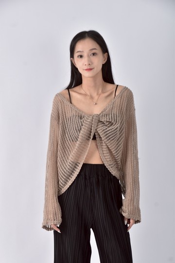 (M) 簍空棕色罩衫