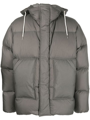 There Was One - logo-print hooded puffer jacket - unisex - Cotton/Polyamide/Polyamide - XXL - Grey
