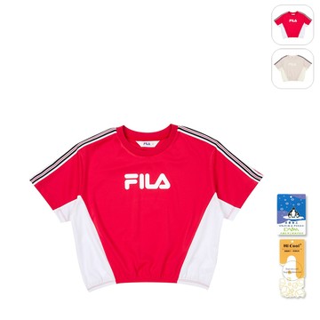 【FILA】KIDS 女童款 吸濕排汗 短袖圓領T恤-紅色 5TEZ-4421-RD