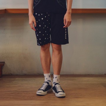 江戶勝 日系 男裝 撞色印花棉休閒短褲(暗灰色) #褲子