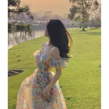 【ʟɪᴏɴɴ現貨】森林系甜美連身洋裝 露背洋裝 連身裙 洋裝喜宴 吊帶裙  法式洋裝 長洋裝 婚禮洋裝 洋裝 長裙