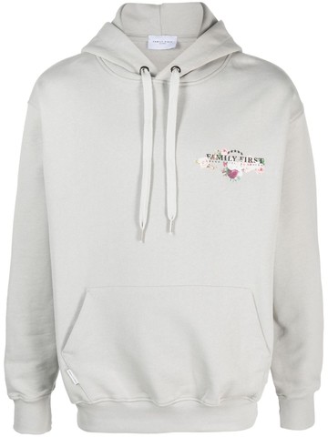 Family First - logo-print drawstring hoodie - men - Cotton - XL - Grey