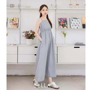 【夏季新品】BeLLA 工裝美背長洋裝 灰色