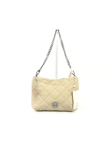 tory burch 杏色 Willa 菱格紋皮革單肩包 肩背包 鍊條包