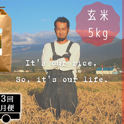 ◆2ヵ月に1回お届け 計3回定期便◆ゆめぴりか 玄米 5kg  北海道 上富良野産 ～It's Our Rice～