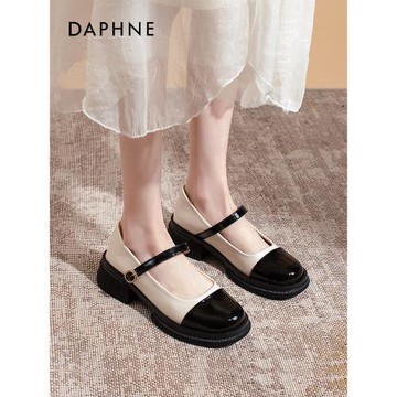 達芙妮黑白瑪麗珍鞋女鞋2026新款春季厚底百搭淺口平底法式小皮鞋