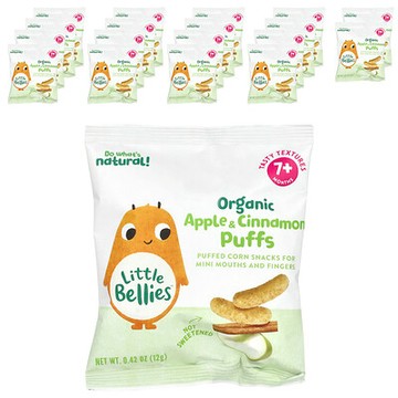 Little Bellies, 有機蘋果肉桂膨化食品，7 個月以上，18 包，0.42 盎司（12 克）