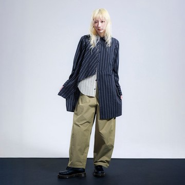 條紋不對稱配色襯衫