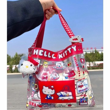 小包臺灣出貨🌟日本hello kitty pvc大容量單肩包防水購物袋學生印花手提包女包🌟
