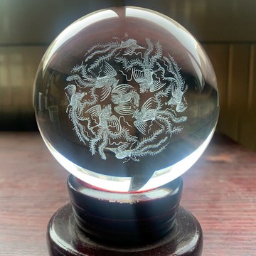 九鳳九龍3D立體內雕水晶球擺件客廳玄關現代招財裝飾品桌面純手工