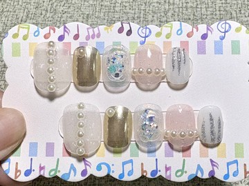 100%純手工訂製穿戴甲/甲片~淡雅閃亮珍珠~S/M/L