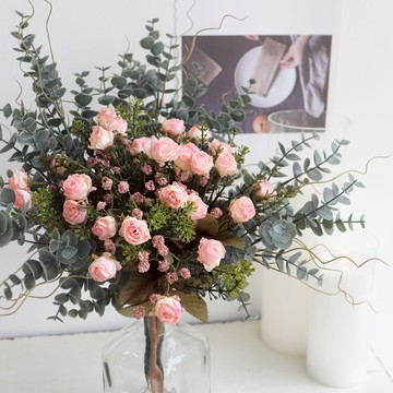 Bonjour Soso 人造尤加利與Merci玫瑰絲花套組  1套  混合色