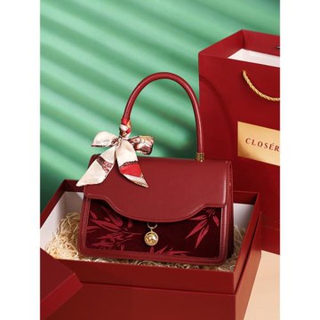 紅色包包女結婚復古新中式手提包小眾高級感斜挎包氣質包包媽媽款