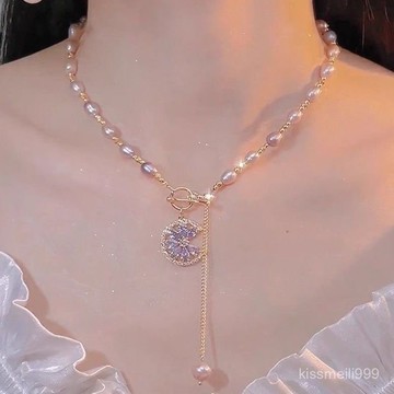 ✨全店精選✨紫霞僊子珍珠項鏈女2025新款輕奢小衆高級銀毛衣鏈搭配秋冬不掉色