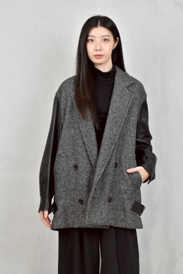 (XL) max mara黑色皮質拼接外套