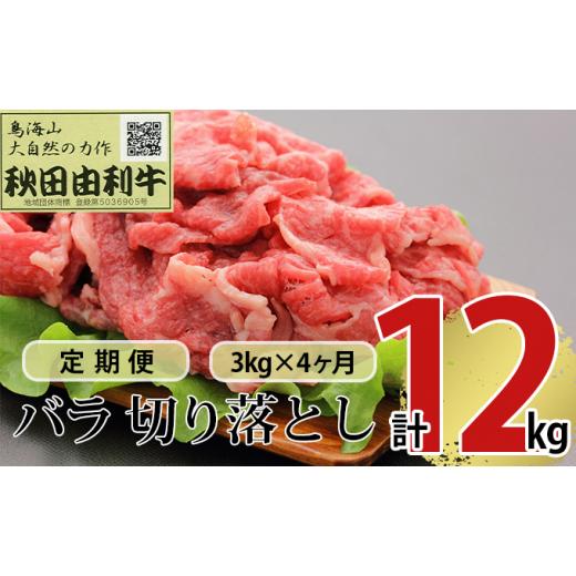 ふるさと納税 秋田県 にかほ市 《定期便》4ヶ月連続 秋田由利牛 バラ切り落とし 3kg（1kg×3パック）