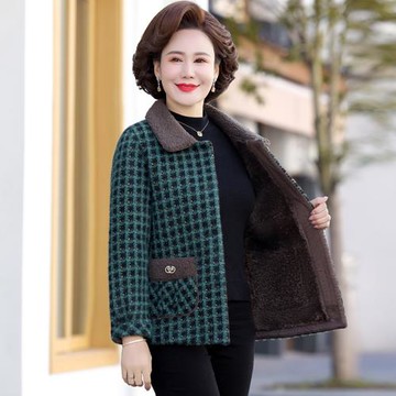 媽媽秋冬加絨外套50歲中年女毛呢子大衣中老年女冬裝仿水貂絨上衣