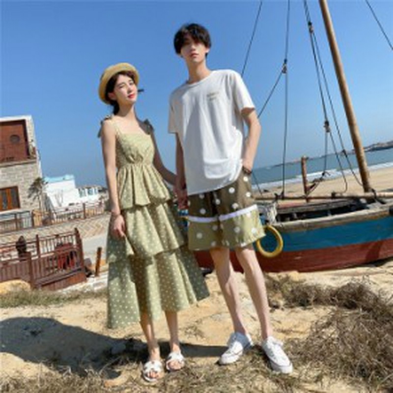 ワンピース Tシャツ ペアルック カップル メンズｔシャツ 上下セット レディース ワンピース リボン フリル 恋人 お揃い 海 旅行 通販 Lineポイント最大1 0 Get Lineショッピング