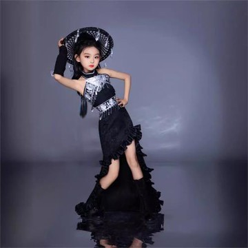女童民族風苗疆風服裝8潮服無袖背心拖尾裙9黑白配色7春夏中大童6
