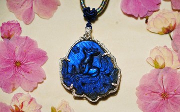 純手工銀繞線雕刻望月九尾狐吊墜