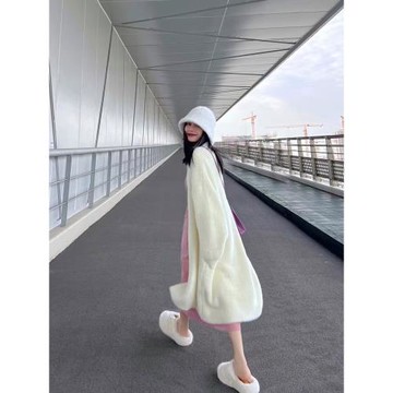 春秋新款仿水貂絨毛衣女寬松慵懶風中長款氣質加厚針織開衫外套女